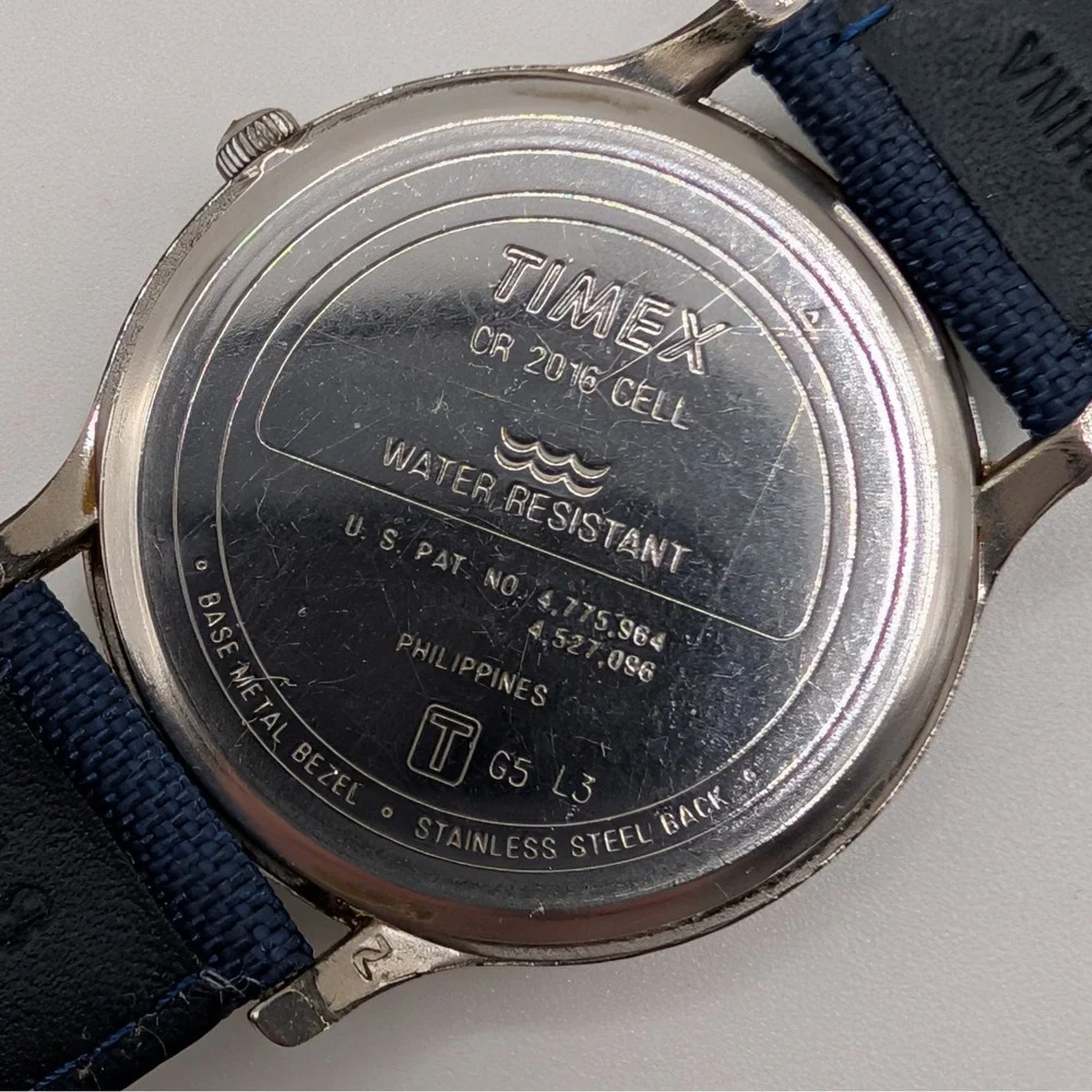Timex‎ Indiglo White Dial Quartz Watch 35mm Blue Strap Arabic Numerals